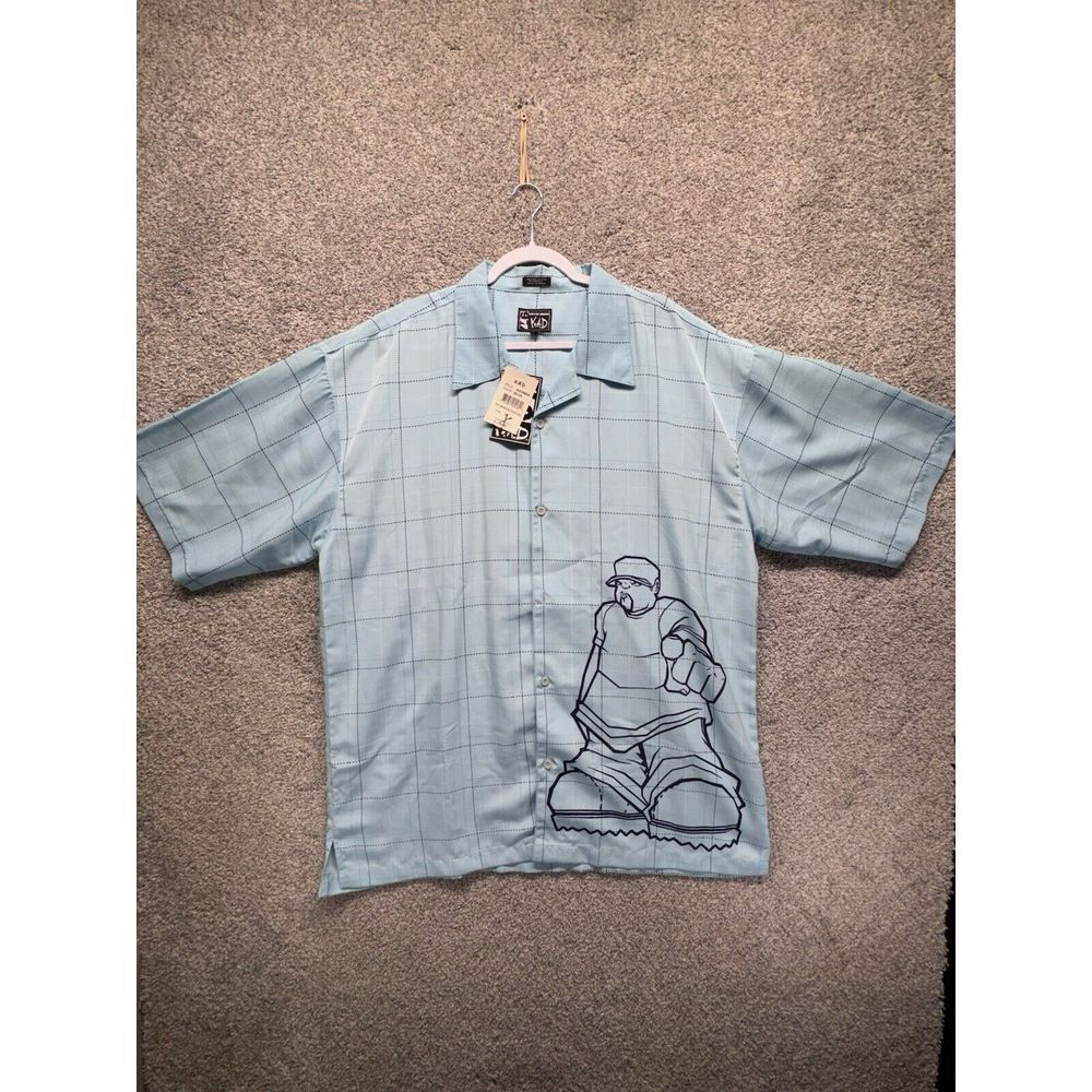 K.A.D. On The Move 3XL Blue White Plaid HIP HOP  Button‎ Up Shirt Streetwear NWT